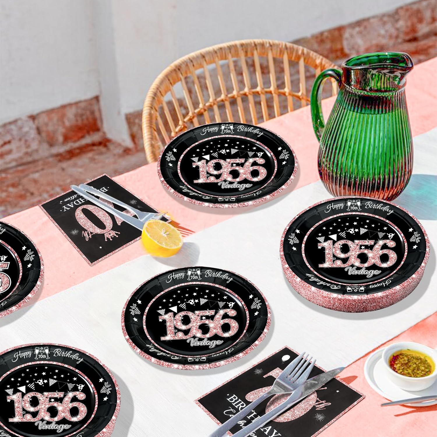 60 PCS Vintage 70th Birthday Plates and Napkins Set, 70th Birthday Decorations Rose Gold, Service for 30, 1956 Birthday Dessert Plates and Napkins Party Supplies for Women - Image 5