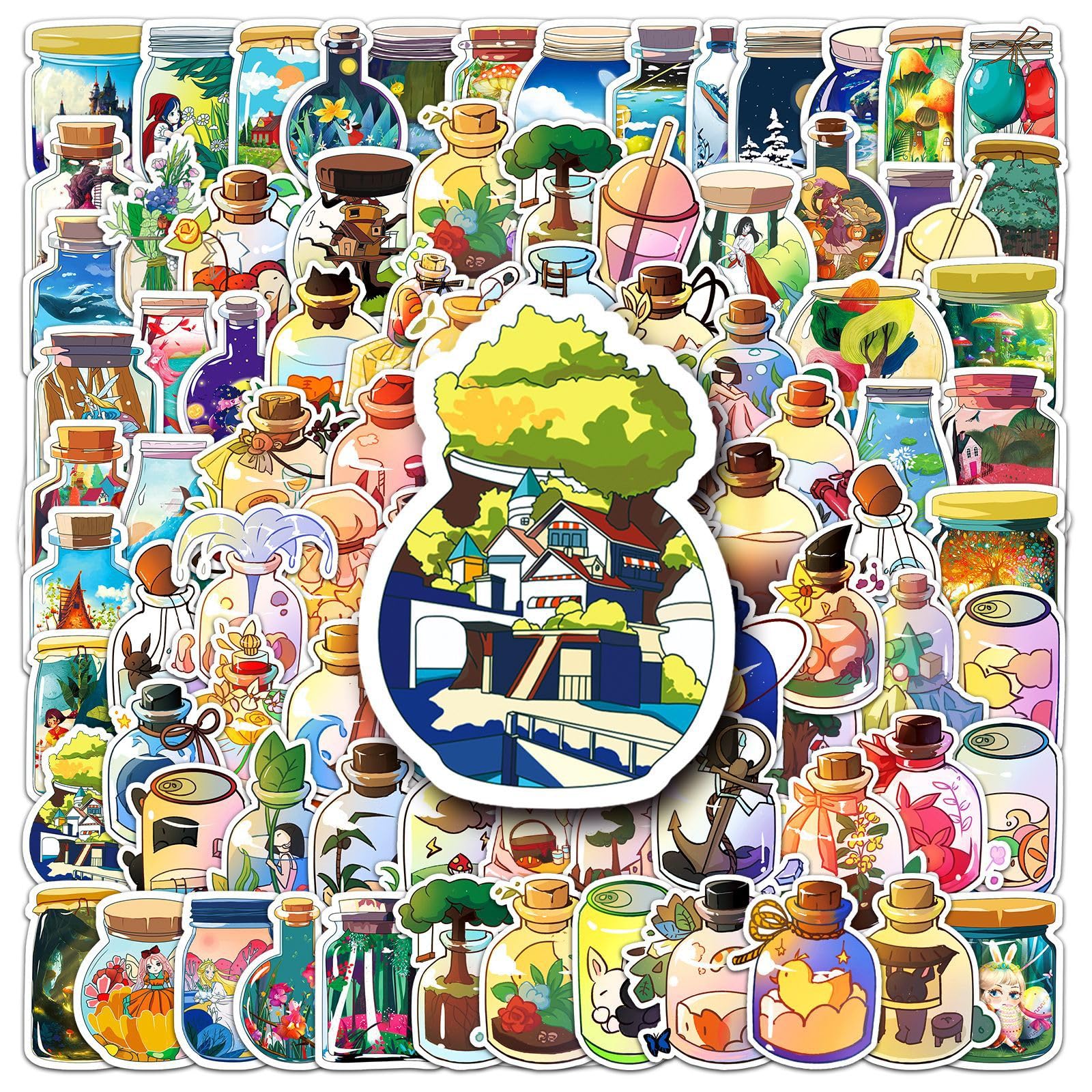 Welt in einer Flasche Stickers Vintage Aufkleber 100 Stück Skateboard Graffiti Aufkleber Motorräder Fahrrad Snowboard Gepäck Laptop Auto Koffer für Kinder und Jugendliche Wasserdichte Vinyl Aufkleber