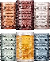 Mfacoy Colored Hobnail Glasses Set of 6, 12oz Vintage Beaded Tumblers - Safe Food-Grade for Cocktails, Juice, Water