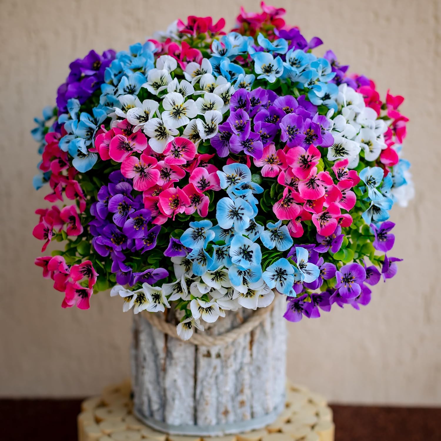 Artificial Flowers Outdoor Shrubs - 16 Bundles Fake Plants UV Resistant No Fade Faux Plastic Greenery Home Garden Porch Decoration Indoor (1, Multi 16-5)