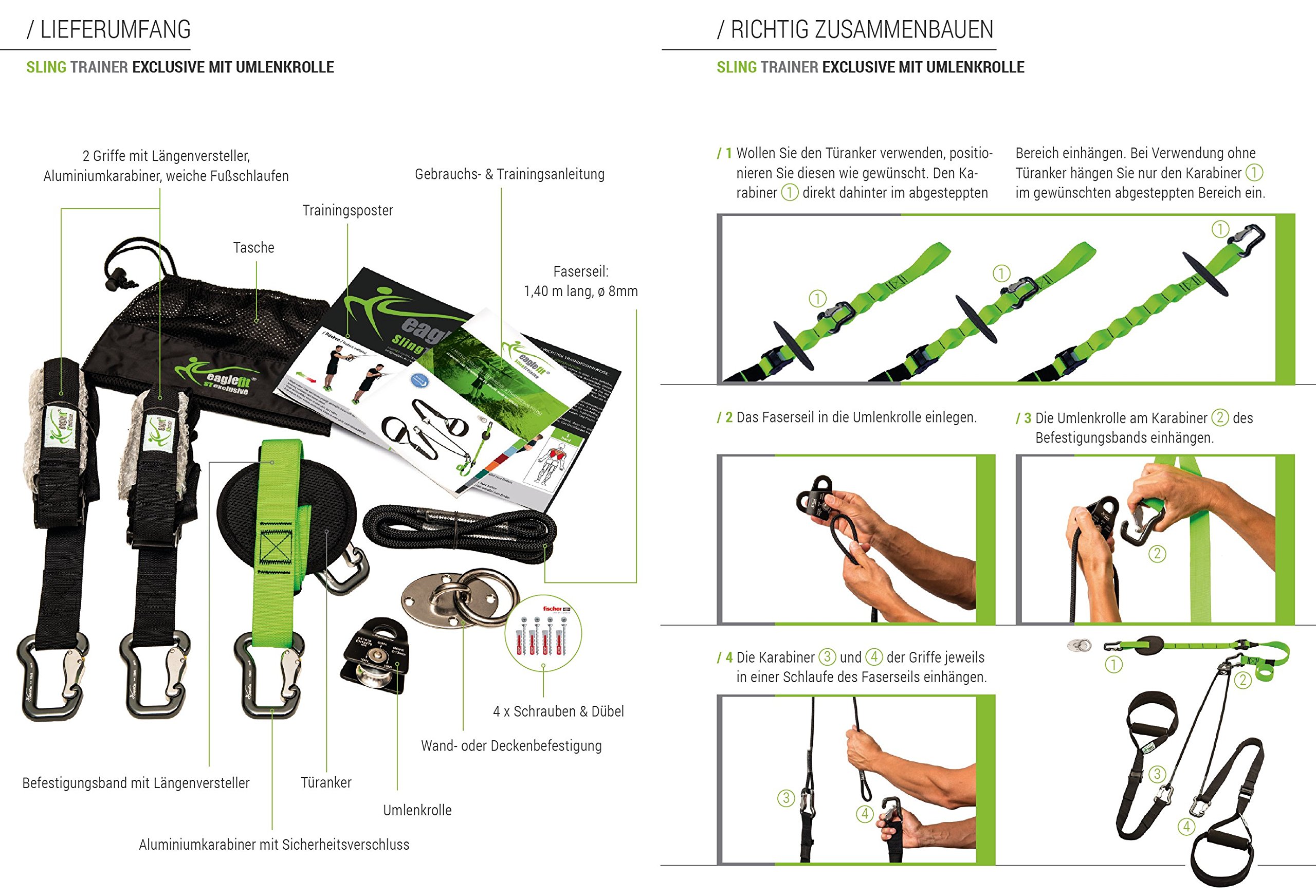 Kit D’entraînement En Suspension – 2 Sangles Réglables, Ancre Porte, 4 élastiques – Charge Max 405 Kg