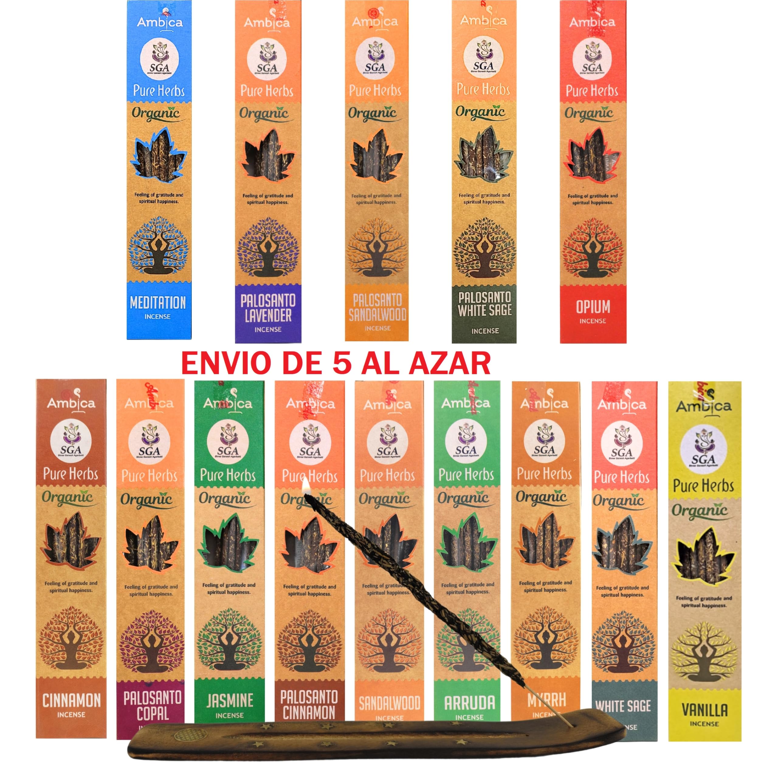 Nag Champa Palo Santo Incienso Natural Orgánico Ecológico Aromaterapia Meditación 5 Aromas