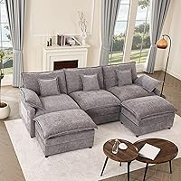 GOSUHI 108" U-Shaped Modular Sectional Sofa, 3-Seater Cloud Couch with Movable Ottoman, Deep Seat Chenille in Slate