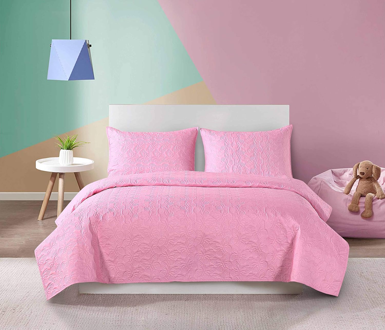 Heritage Kids Pinsonic Soft Butterfly Quilt Set,Pink,Full, 86"x76"