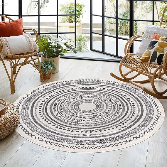 SHACOS Cotton Round Rug 160 cm Washable Area Rug for Bedroom Morrocan