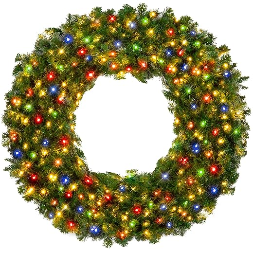 Best Choice Products 48in Large Artificial Pre-Lit Fir Christmas Wreath Holiday Accent Decoration for Door, Mantel w/ 200 LED Lights, 714 PVC Tips, Power Plug-in