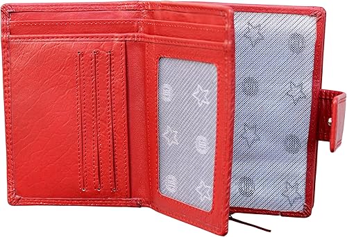 Vista 6 de MORUCHA Cartera de embrague para mujer de cuero genuino RFID bloqueo alta capacidad tarjetero monedero M85, Rojo