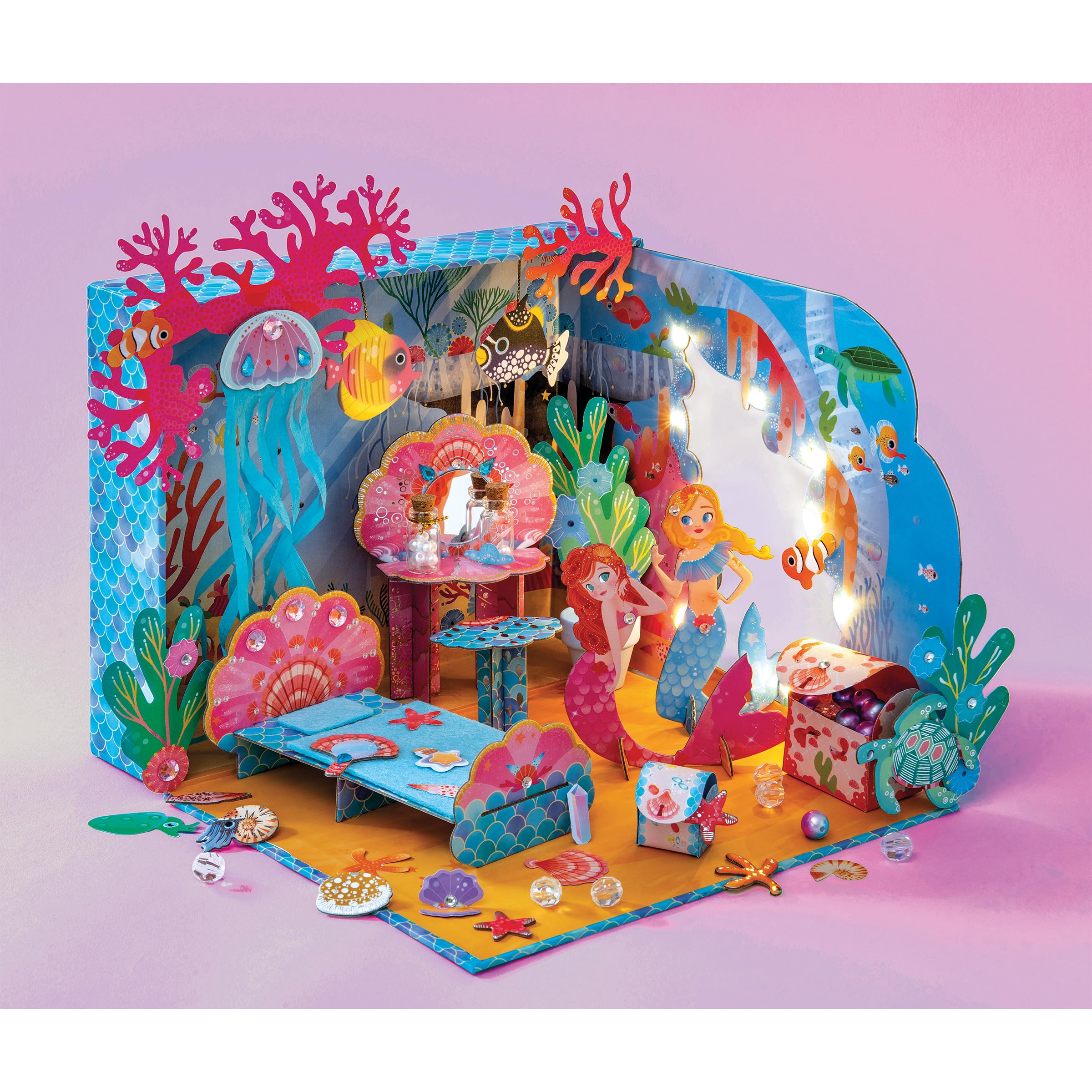 Janod - Magic Ocean - El Cuarto de Las Sirenas - Actividad Manual para Niños - Manualidades Creativas - Decorado para Fabricar - Mundo de la Sirenita - Juego para Niños a Partir de 8 Años - J09139