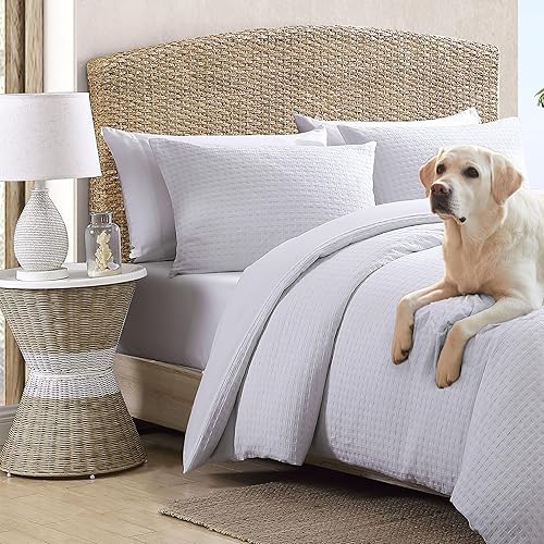 Miniatura 6 de Tommy Bahama - Juego de funda de edredón tamaño King, ropa de cama de algodón suave con cierre de botón, incluye fundas a juego (blanco de tejido de