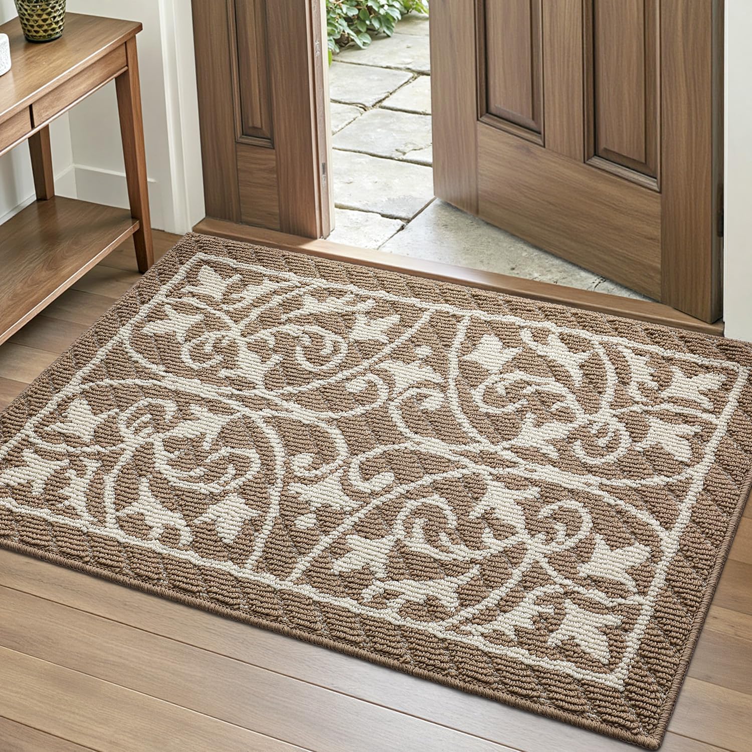 DEXI Front Door Mat Entryway, Inside Entrance Doormat, Non Slip Washable Entry Mats, 31.5x47,Brown
