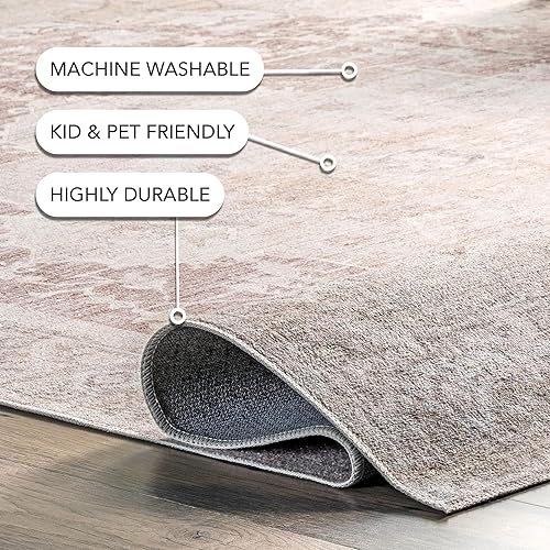 Miniatura 3 de nuLOOM Rosa Medallion - Alfombra cuadrada lavable a máquina para sala de estar, dormitorio, comedor, cocina, rosa pálidomarfil