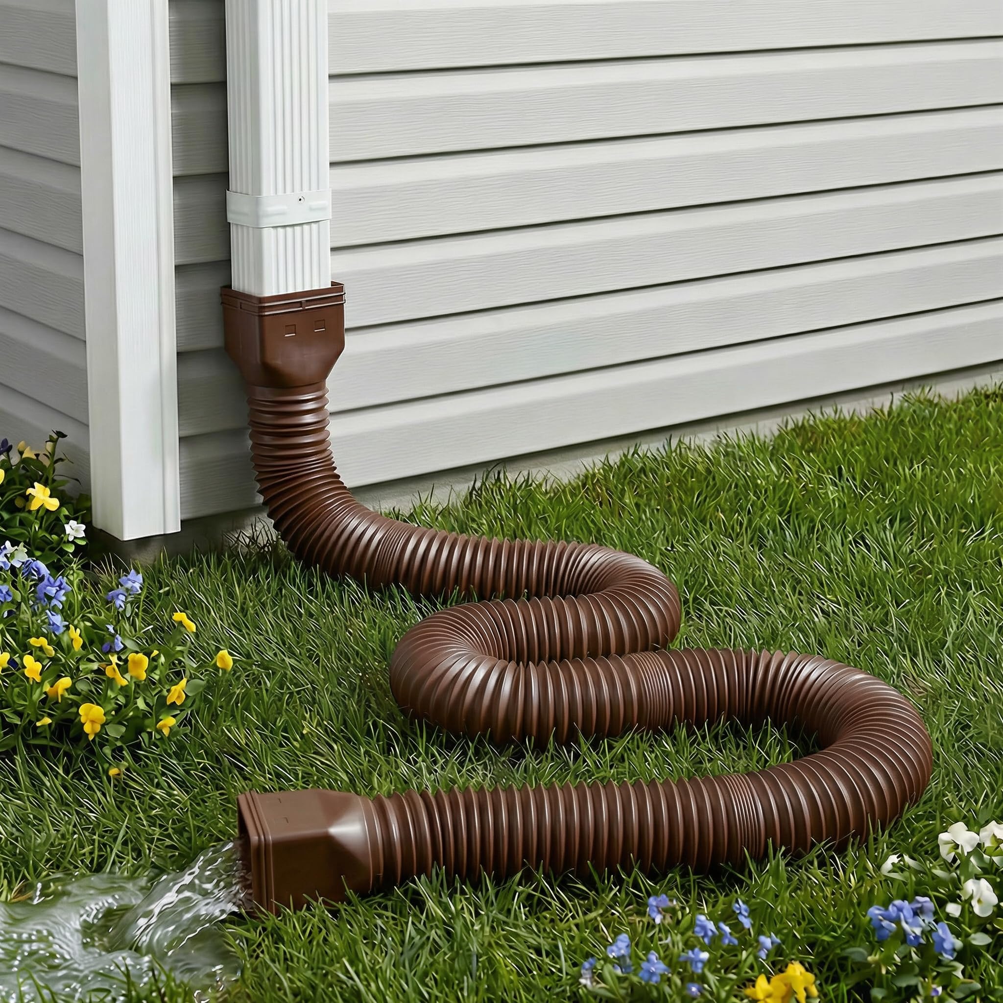 16.5ft Long Gutter Downspout Extensions for Rainwater Drainage, 4” Diameter Thickened Flexible Downspout Extender Extendable from 3.6ft to 16.5ft(Brown) — view 5