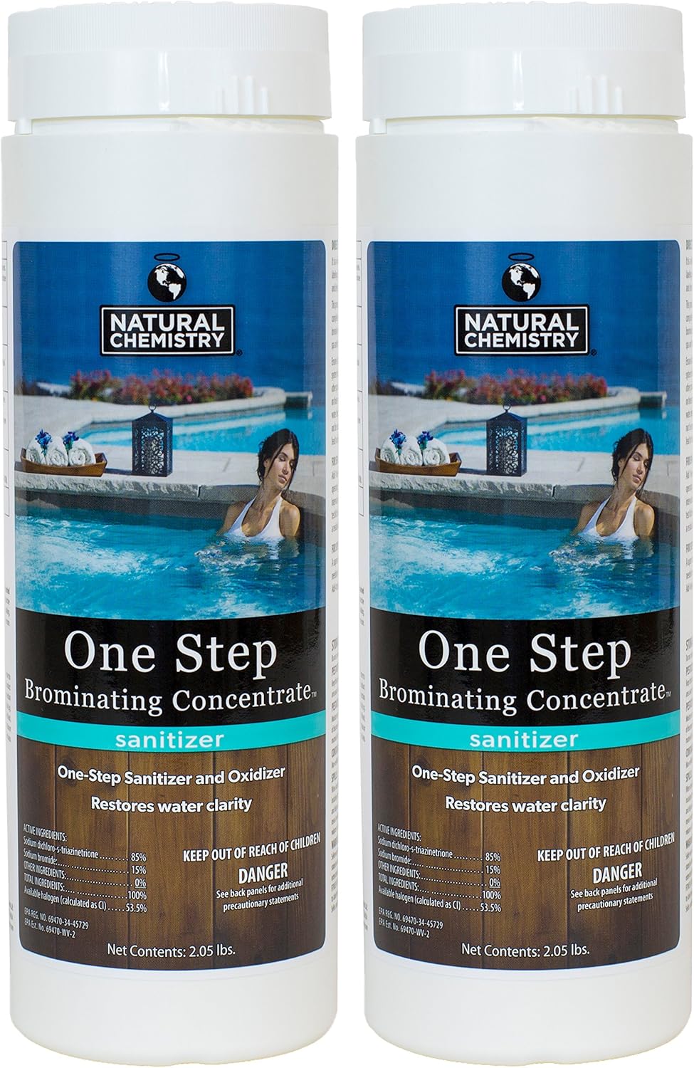 Natural Chemistry Spa Chemistry One-Step Brominating Concentrate for Spas & Hot Tubs, 2.05 lb, Pack of 2, One-Step Sanitizer and Oxidizer, Restores Water Clarity