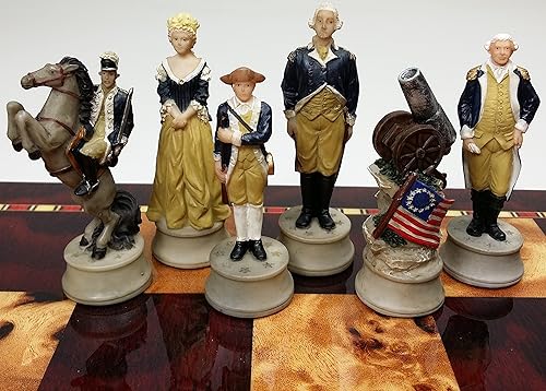 Miniatura 4 de Juego de ajedrez de guerra de independencia revolucionaria americana con tablero de color cereza y Burlwood de 18 pulgadas