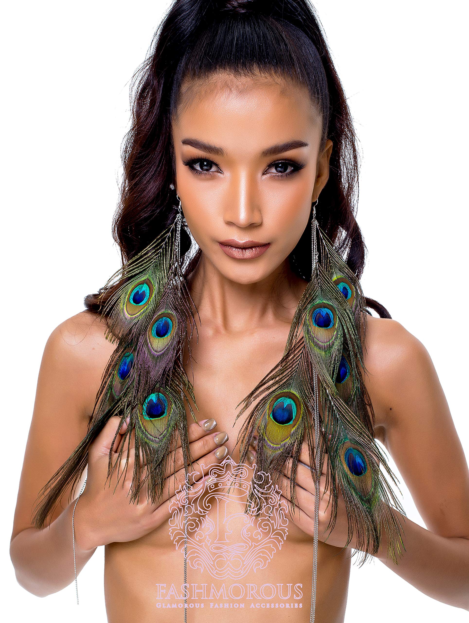 Fashmorous Peacock Earrings for Women Stunning Peacock Feather Earrings for Women Handmade Earrings for Women Dangling - 
