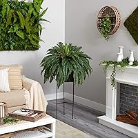 Vista 4 de Nearly Natural Planta artificial de helecho Boston de 51 pulgadas en maceta negra con soporte