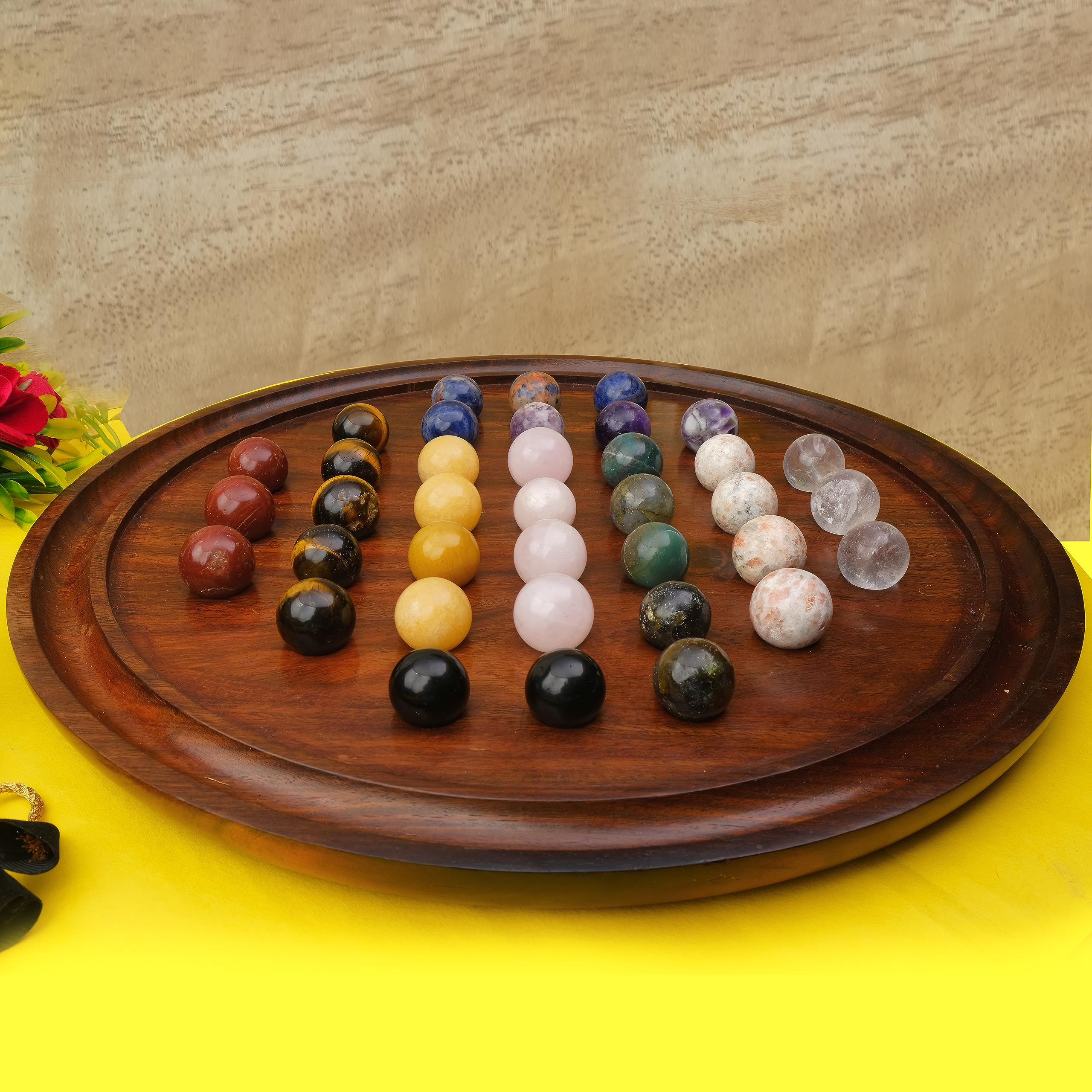 Rosewood Solitaire zestaw do gry planszowej z 36 naturalnymi kulkami – autentyczne, ręcznie robione deski pasjansowe, dla dorosłych na każdą okazję (30 cm)