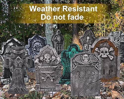 Miniatura 3 de Paquete de 10 lápidas de espuma para decoración de Halloween, lápidas de cementerio con 20 estacas de plástico para decoración de patio de Halloween