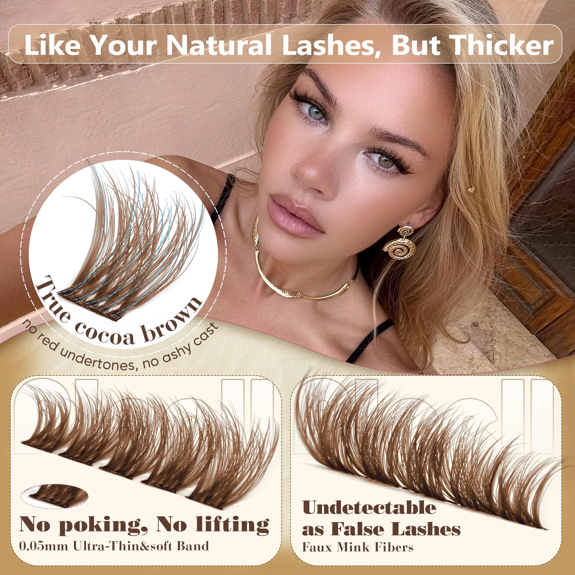 Braune Wimpern-Cluster, flauschige Wimpernbügel, 10–16 mm, 5D, DIY-Wimpern-Cluster, D-Curl, Wispy-Cluster-Wimpernverlängerungen, natürliches Volumen, einzelne Wimpernverlängerungen mit ultradünnem