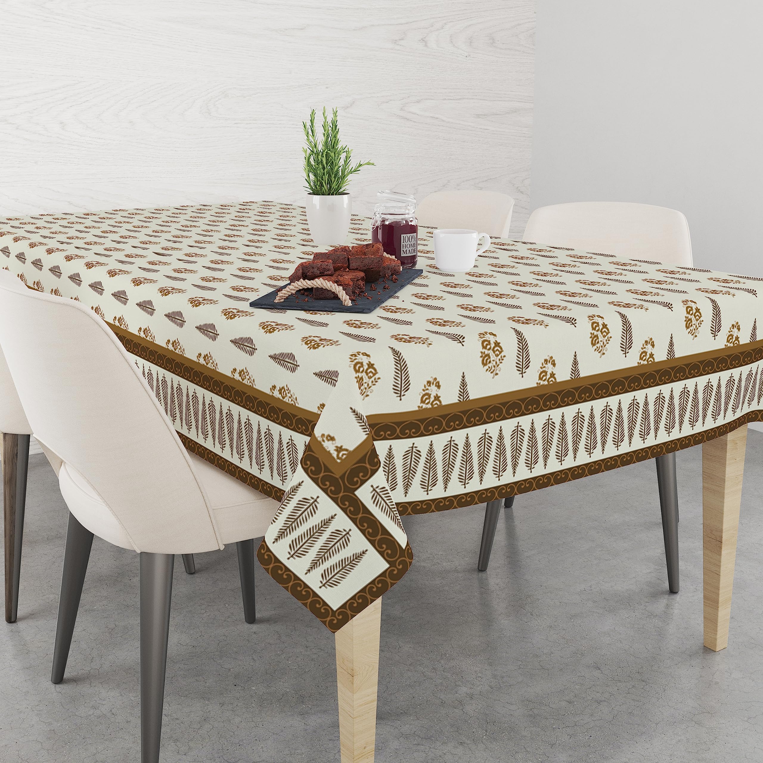 Astitva Premium 100% Cotton Dining Table Cover 8 to 10 Seater, Leaf Printed Cotton Table Cloth/Table Protector for Center Table with Abstract Geometrical Pattern Border, 60" x 108" (B0CB89SRQS) Amazon Price History, Amazon Price Tracker