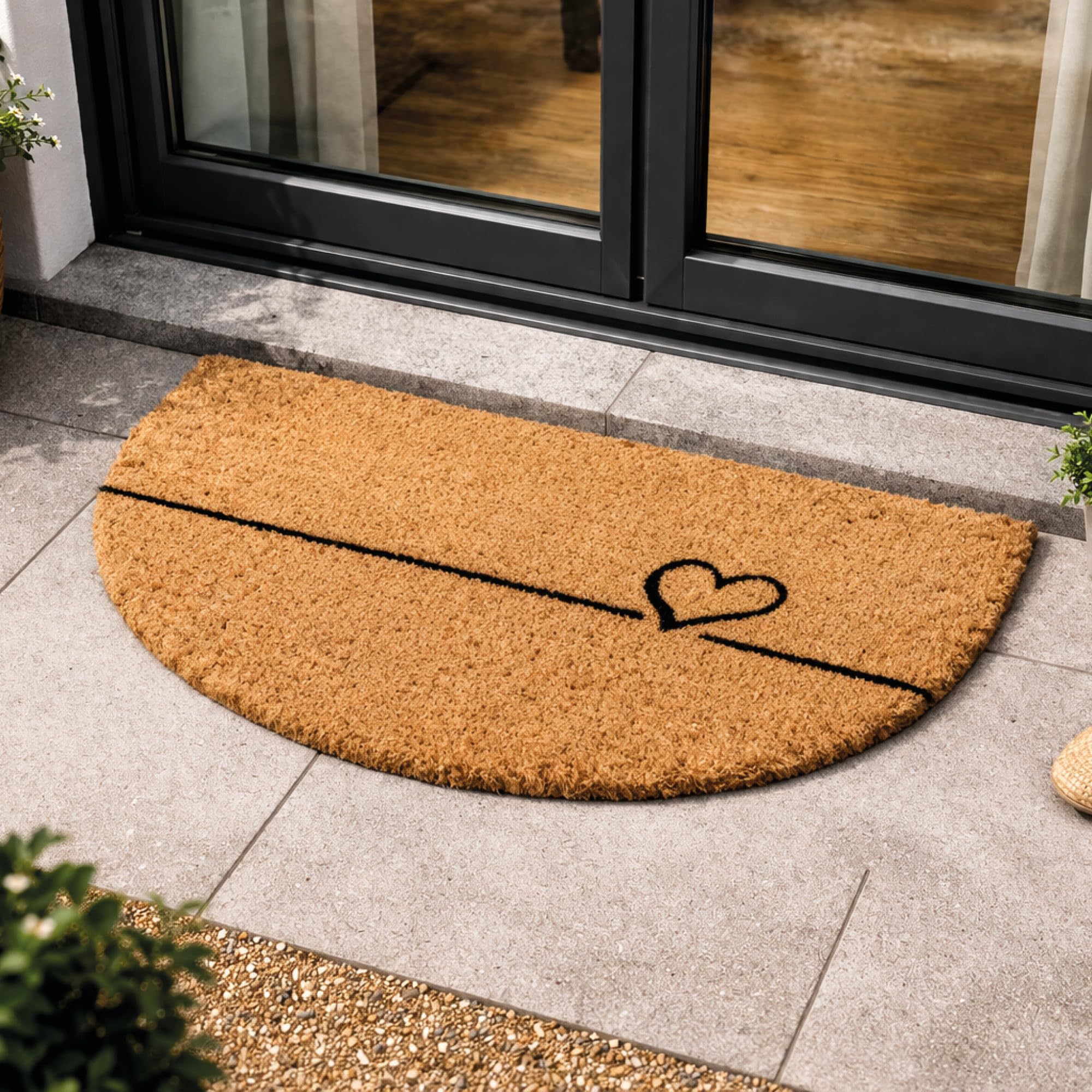 Carpido Zerbino in fibra di cocco a linee semicircolari - clean run 40x60 cm zerbino per porte interne antibatterico in fibra di cocco - materiale naturale