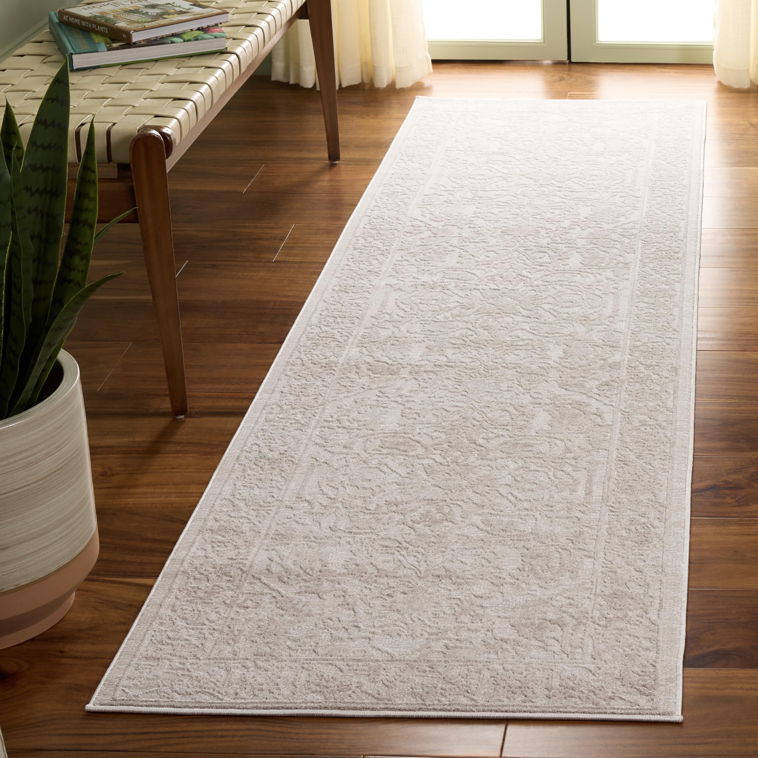 SAFAVIEH Reflection Collection Runner Rug - 2'3" x 8', Cream & Ivory, Non-Shedding & Easy Cleaning, Ideal for Living Room, Bedroom (RFT665D)