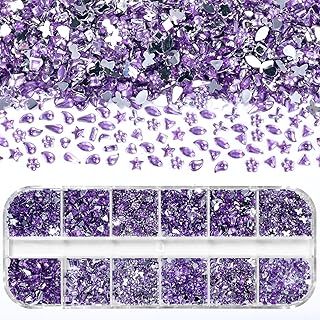 2000 Pcs Violet Mini Nail Charms, Multi Shape Tiny Crystal Nail Gems Flatback Purple Nails Gemstones Purple Small Gems for Acrylic Nails Art Craft Decor