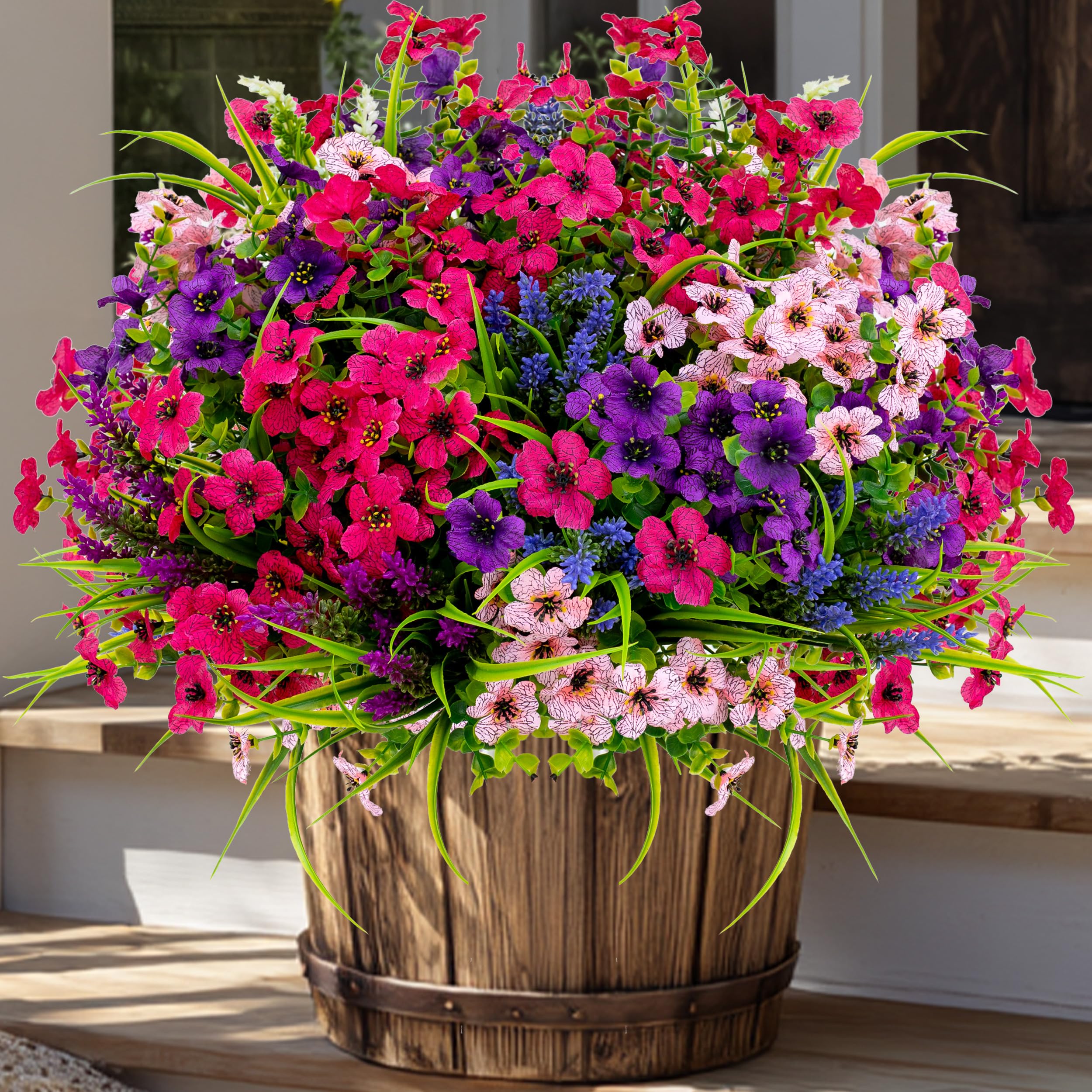 AXYLEX Artificial Flowers Outdoor Shrubs - 16 Bundles Fake Plants UV Resistant No Fade Faux Plastic Greenery Home Garden Porch Patio Decoration Office