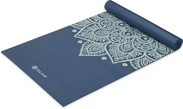 Yoga Mat by Gaiam Premium Printed Non-Slip Exercise & Fitness Mat for All Types of Yoga, Pilates and Floor Training, Indigo Sun Dial, 5mm