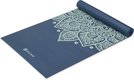 Gaiam Yoga Mat Print Non Slip Exercise &amp; Fitness Mat for All Types of Yoga, Pilates &amp; Floor Workouts, Indigo Sundial, 5mm