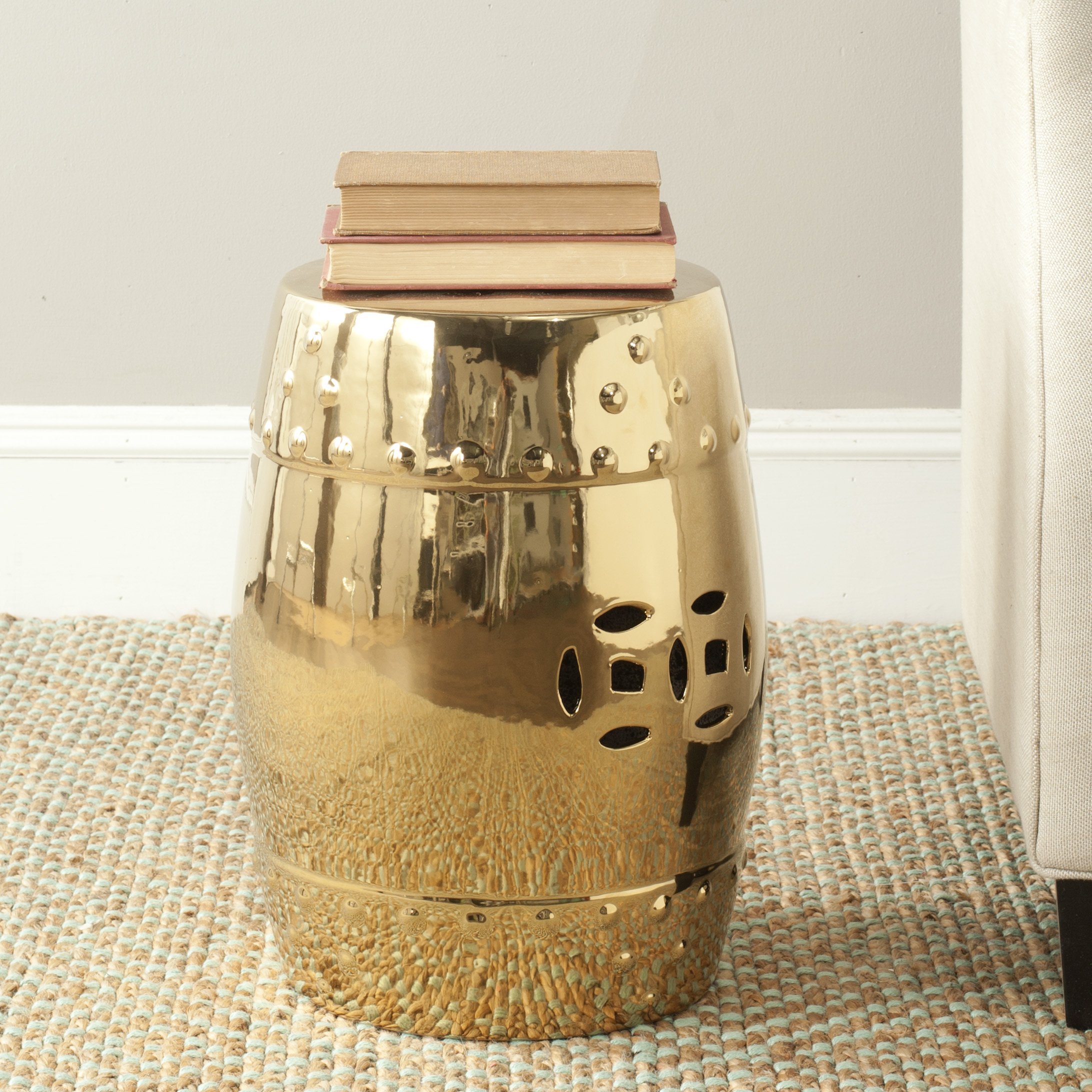 Safavieh Gartenhocker für Innen/Draußen, Glasierte Keramik, Gold, 33 x 33 x 45.72 cm