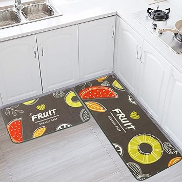 HOKIPO Kitchen Floor Mats Runner with Anti Skid Backing, Set of 2 - 40 x 120 cm, 40 x 60 cm (FRT-AR2857), Microfiber, Dark Green