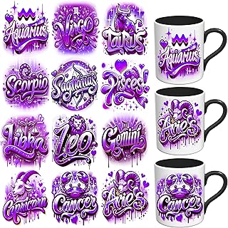 UV DTF Stickers - 12 Sheets Purple Zodiac UV DTF Cup Wrap for Coffee Mugs Glass, Waterproof DIY Decals for Tumblers, Rub on Transfers for Crafts