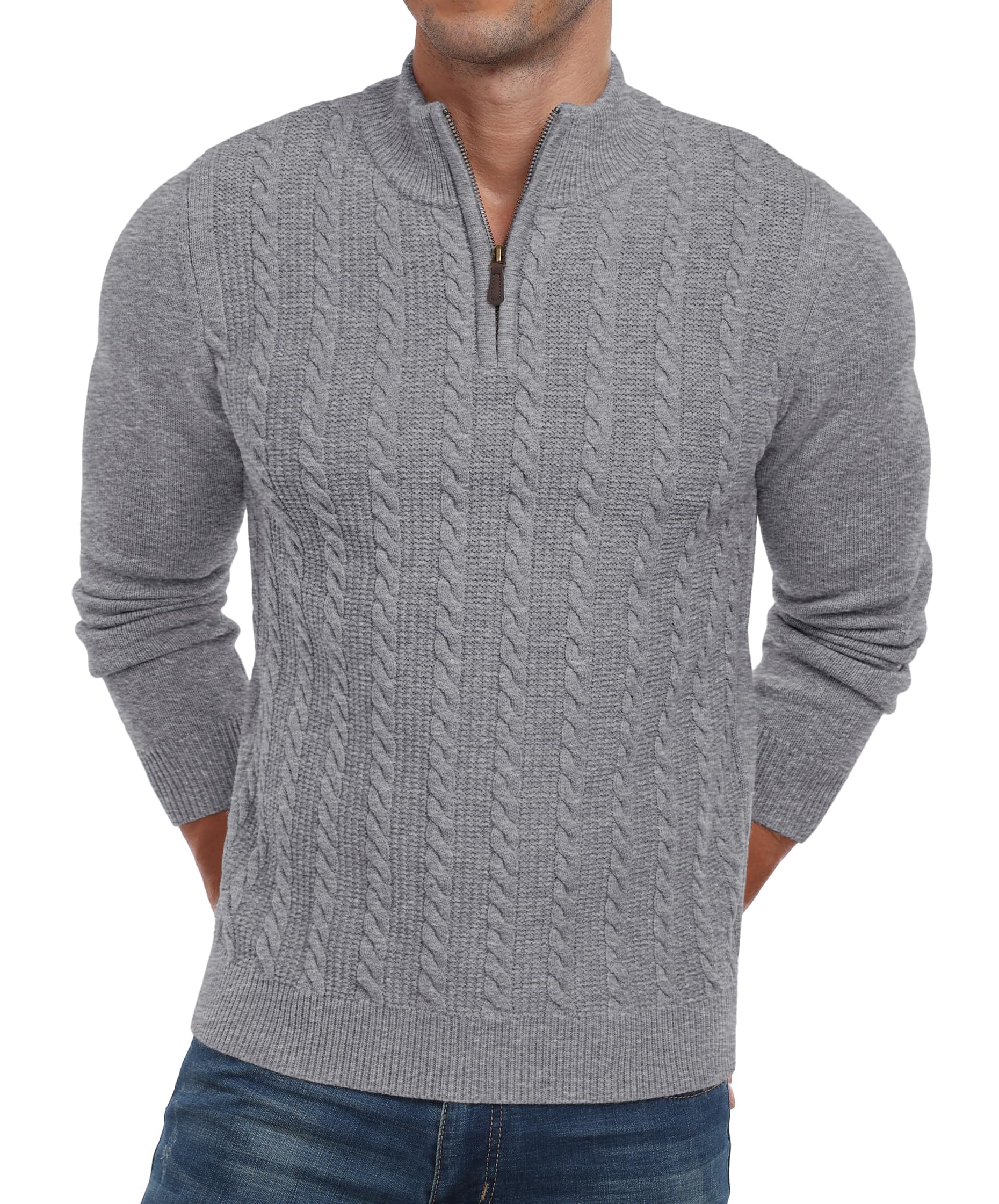 Hisir Maglione invernale da uomo con cerniera, a girocollo, a maniche lunghe, stile casual