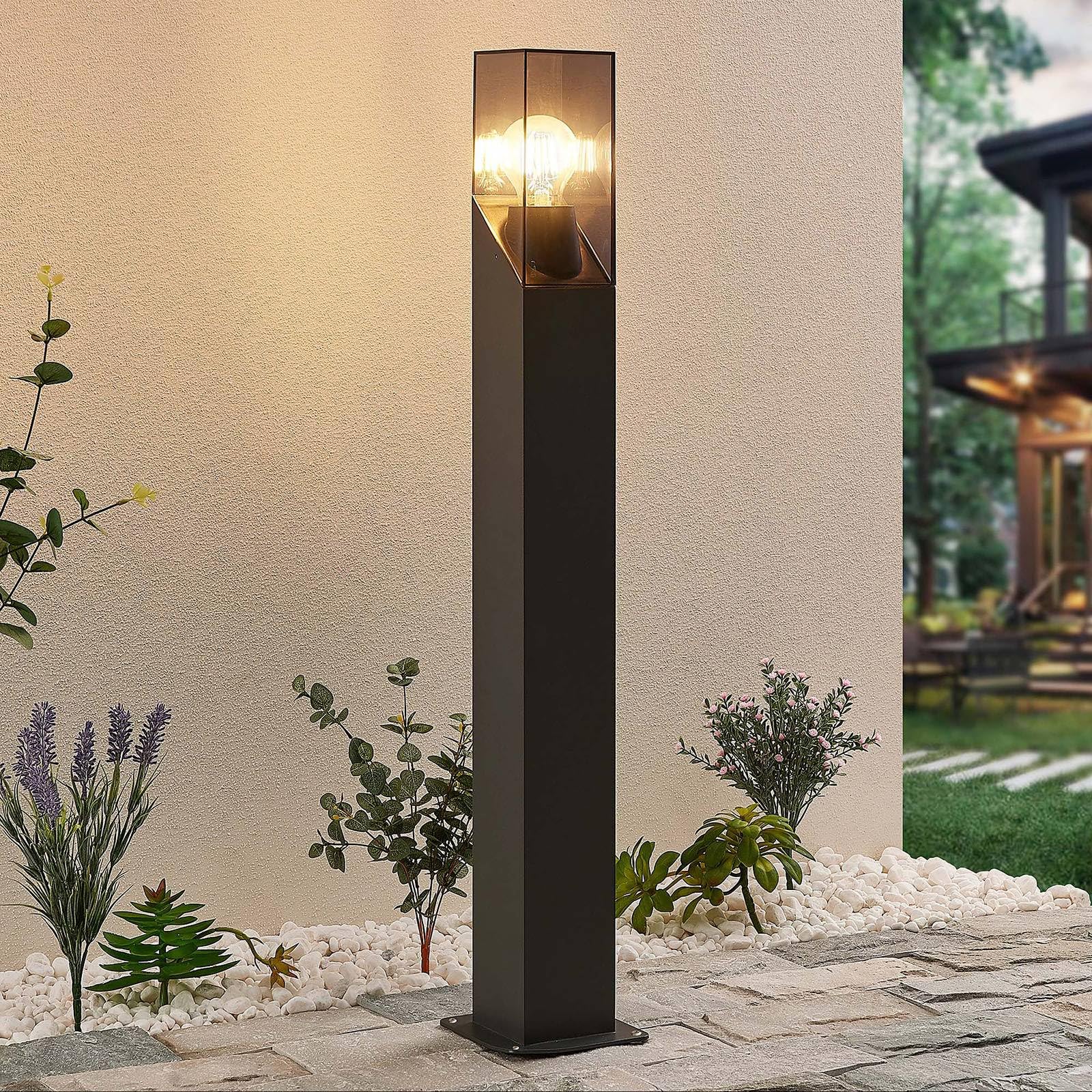 Lucande Lampada da esterni dimmerabile (Moderno) colore Nero, in Alluminio lampioncino paletto luminoso lampada viale lampione