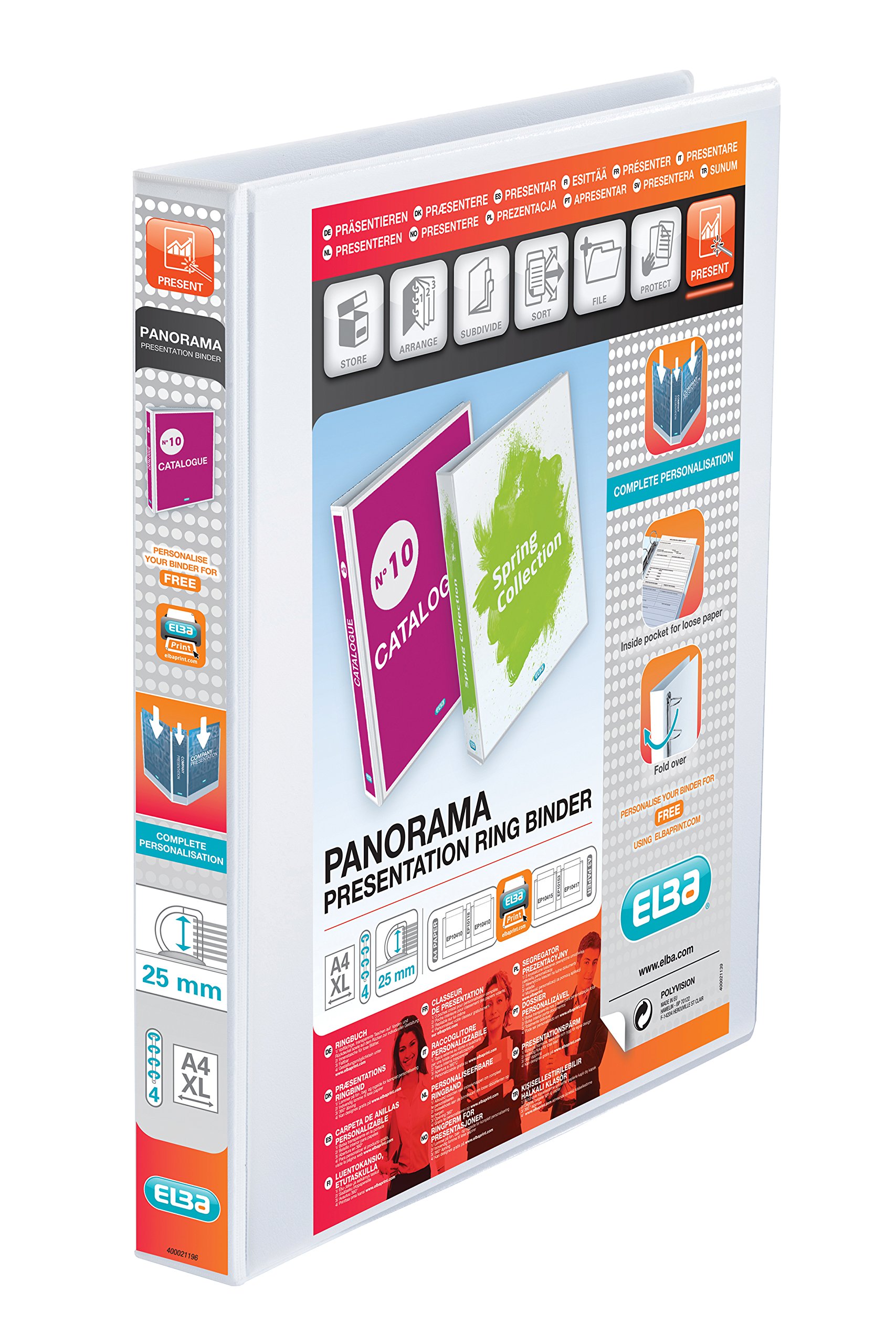 Elba Panorama Präsentationsordner PVC 3 Einstecktaschen außen 4 D-Ringe 25 mm A4 10 Stück weiß