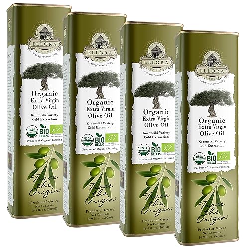 Ellora Farms  Aceite de oliva virgen extra griego 100 orgánico  Aceitunas variadas Koroneiki  Origen único y rastreable  lata libre de BPA de 17 oz