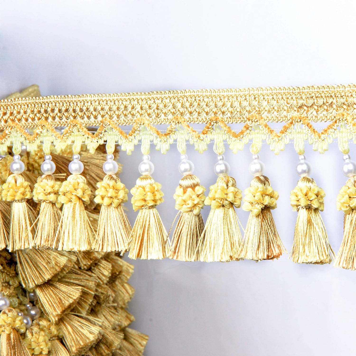 BEL AVENIR Tassel Fringe Trim 6.5 Yard x 3.15 Inches Luxury Beaded Tassel Fringing Trimmings - Golden