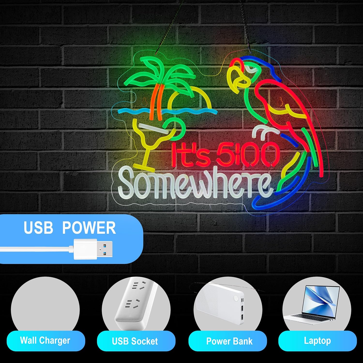 Its 5 00 O'clock Some Where Neon Sign for It's Five Oclock Somewhere Sign Wall Decor LED Bar Beer Neon Light. - Image 5