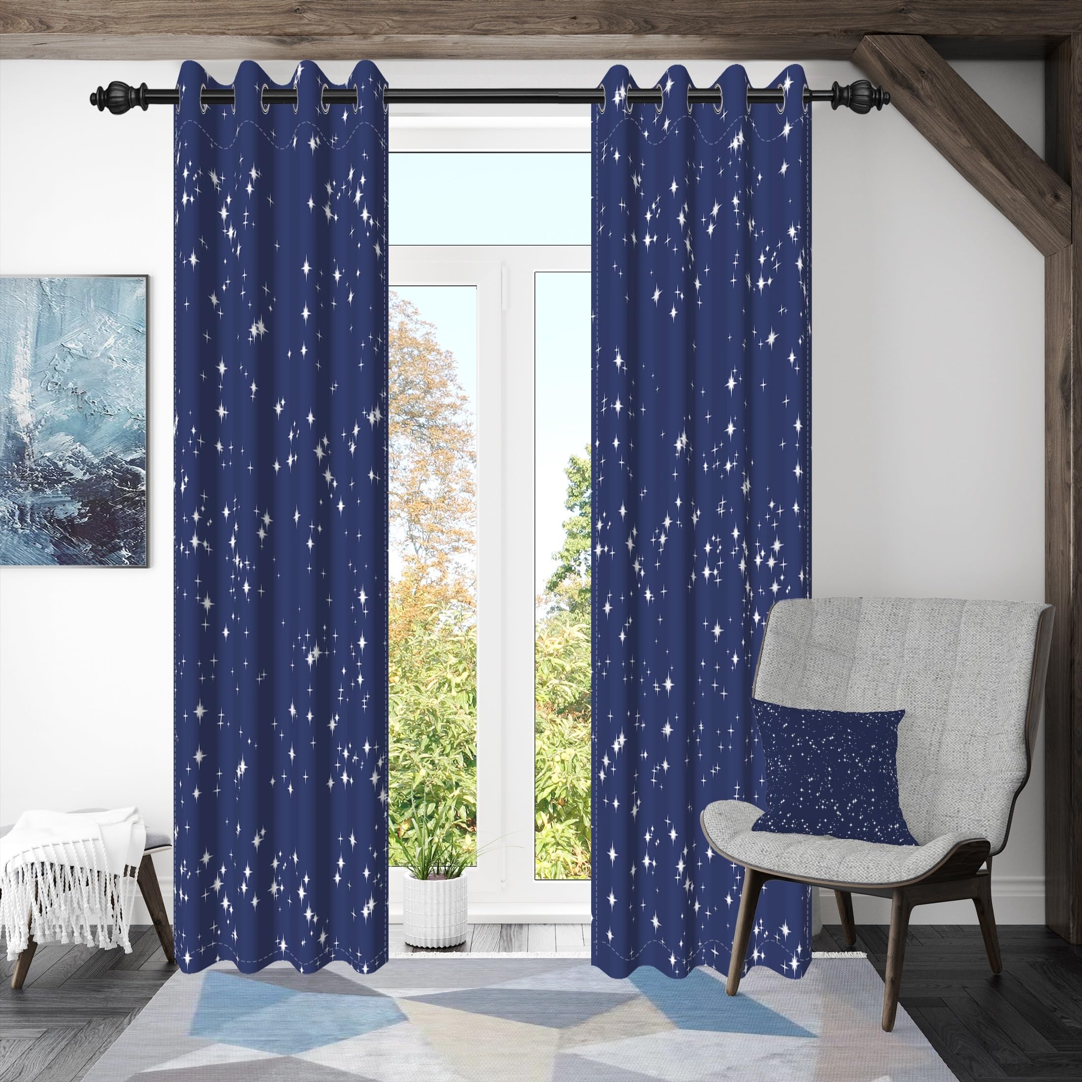 135x245cm Cortina con Ojales para Dormitorio Infantil Estrella Brillante Cielo Azul Lámina de Arte Abstracto Separadores de ambientes Cortinas para Ventanas Sala de Estar,2 Panels
