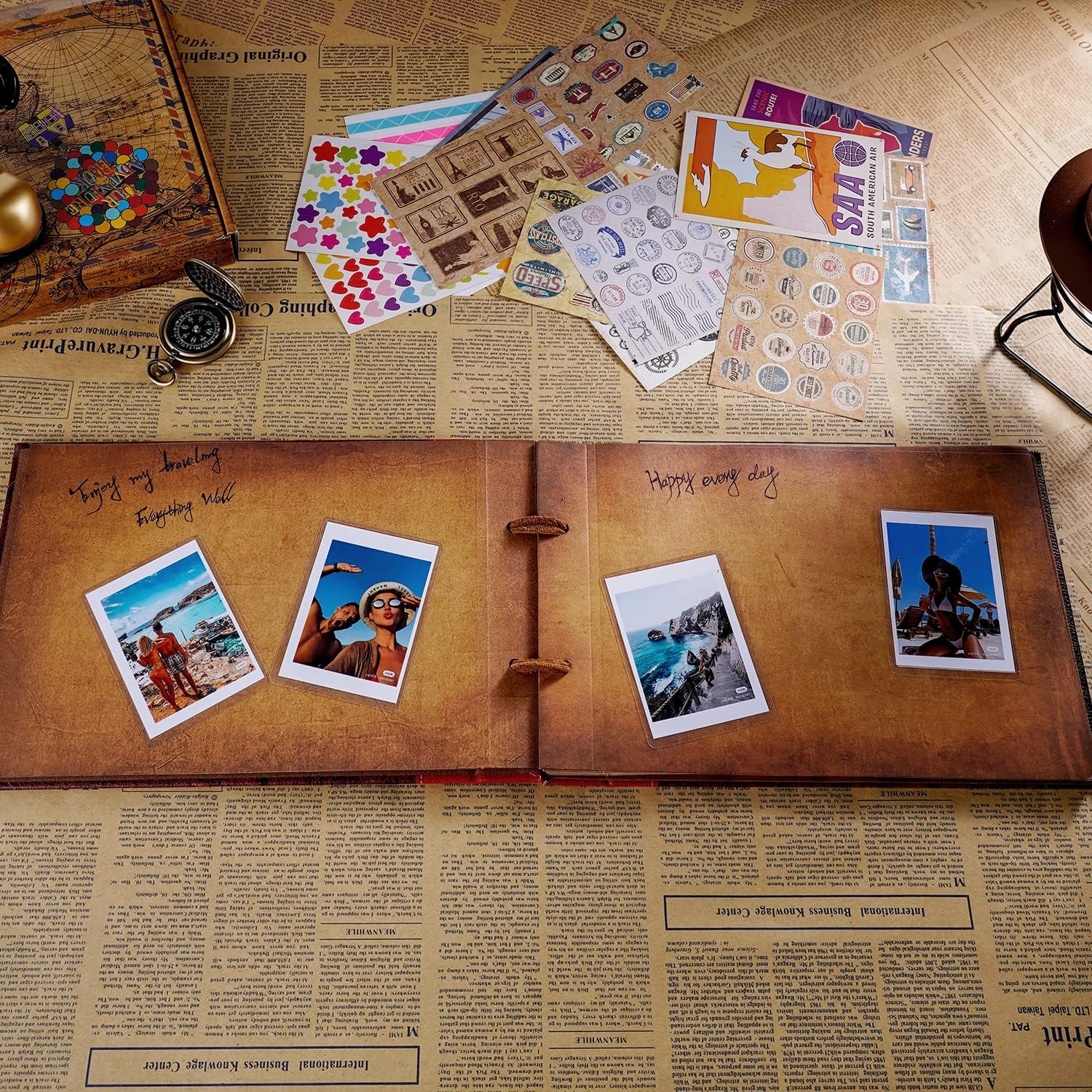 Our Adventure Book 11.9 x 7.6 Inch 80 Pages Scrapbook Photo Album, 3D Retro Embossed Letter Leather Hard Cover Movie Up Travel Journal Memory Book For Couples,For Best Friend,For Christmas Gift