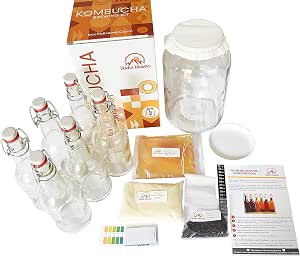 Deluxe Kombucha Starter Kit with kombucha SCOBY and starter tea, full kit with bottles