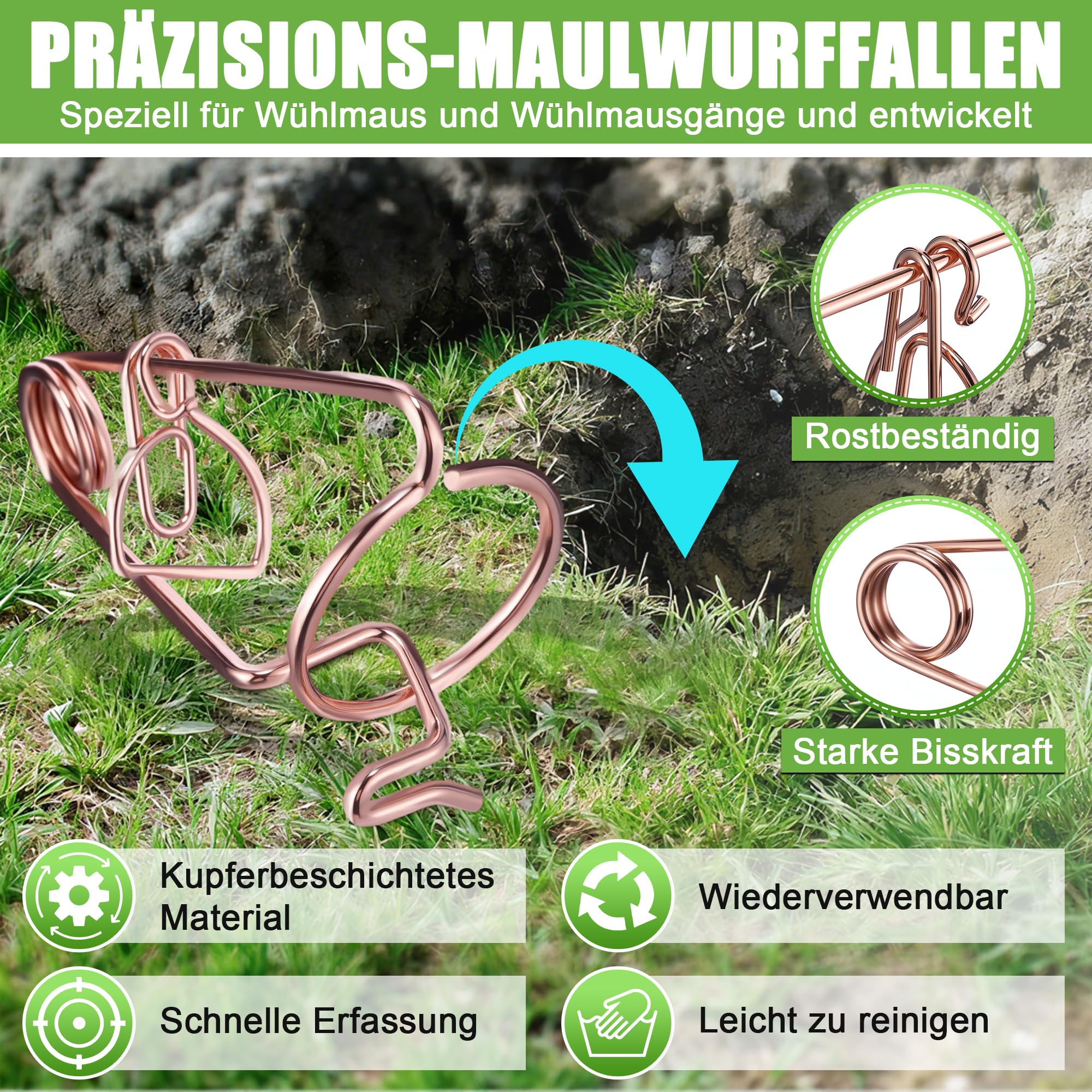 Enhon 8 Pièces Professionnel pour Campagnols Et Taupes, Pièges pour Campagnols en Fil d'acier Cuivré, sans Poison - Aucun Appât Nécessaire, Efficace Contre Les Et Les Taupes dans Le Jardin