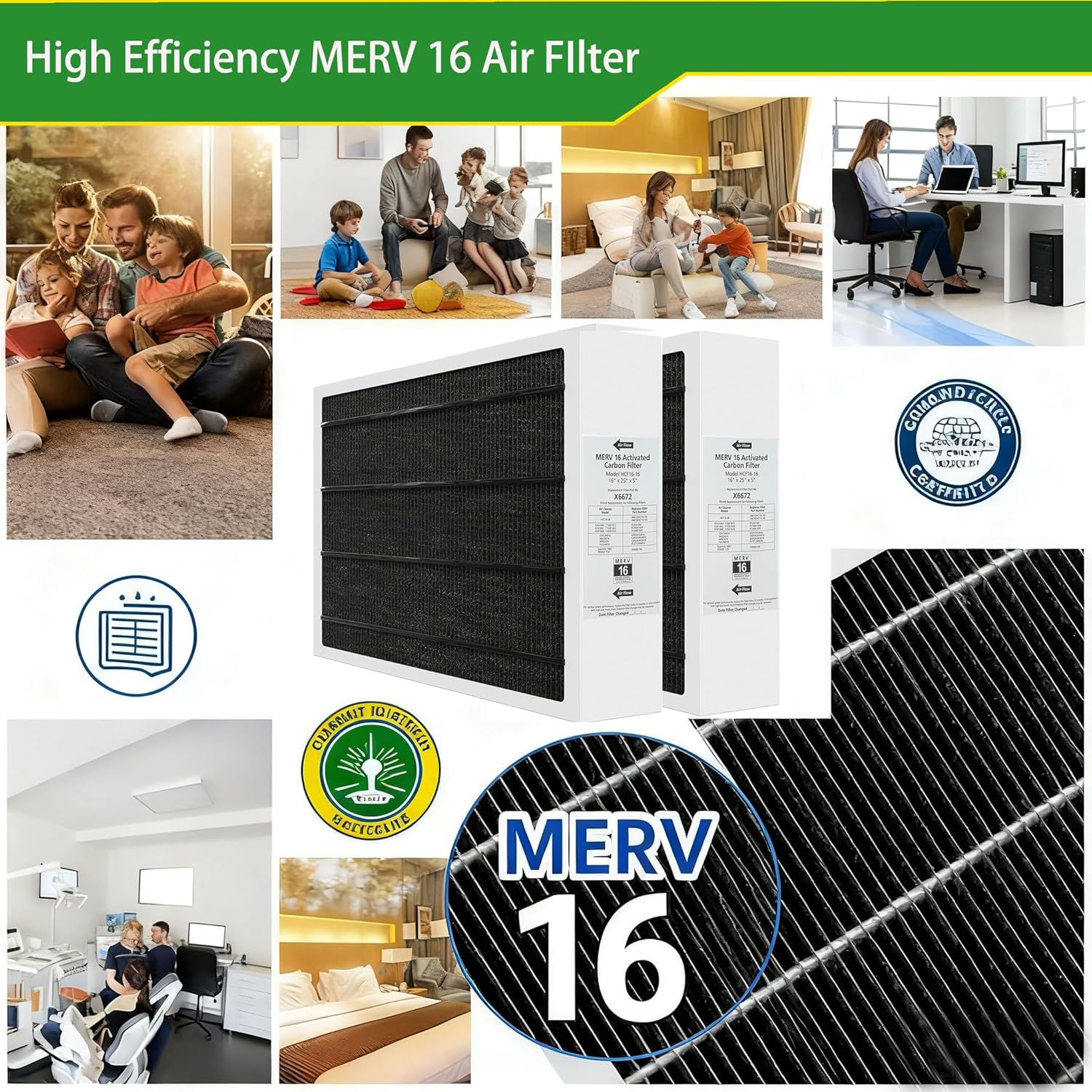 X6672 Healthy Climate MERV16 Furnace Filter 16x25x5 (1 Pack), Compatible with Lennox HCC16-28/Honeywell F25A1043/Carrier EZXCAB016/Trion Air Bear Supreme 1400, Replaces X6670,FC35A1001,EXPXXFIL0016