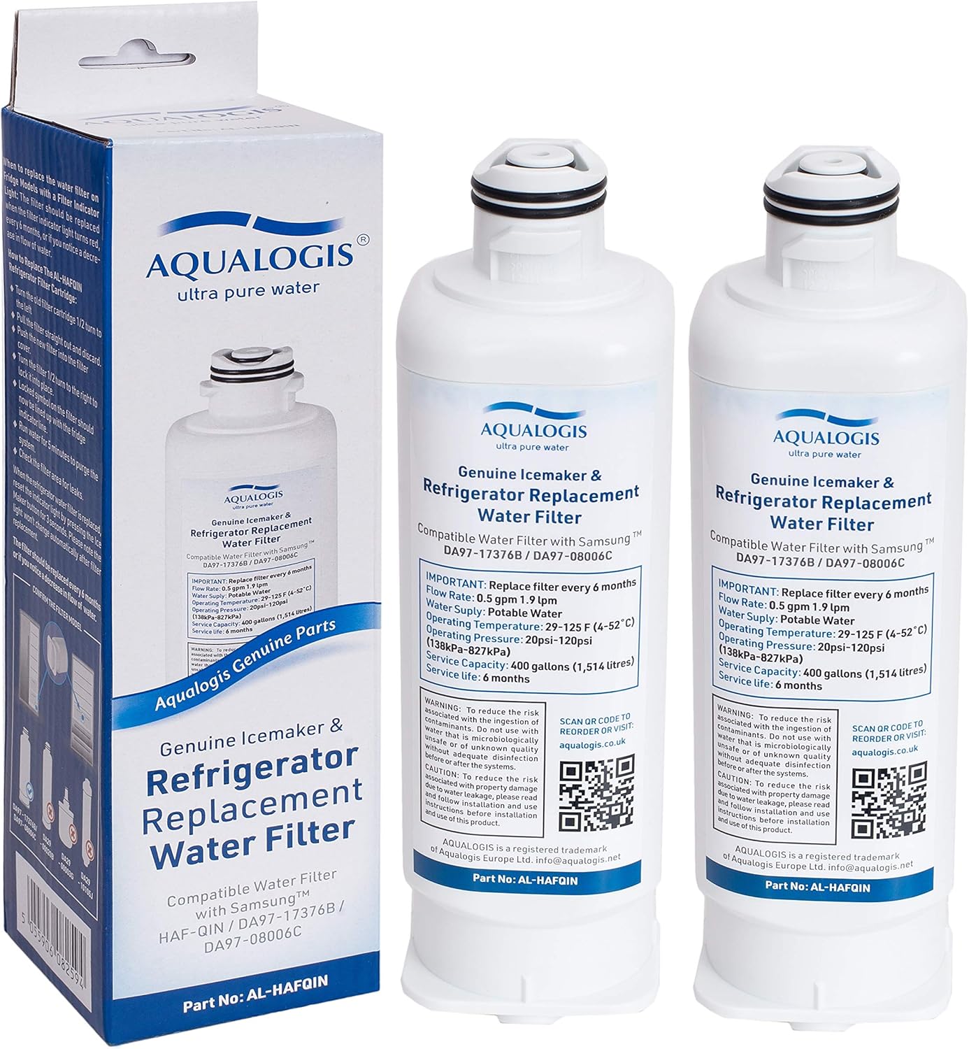 Aqualogis Refrigerator Water filter Compatible with Samsung DA9717376B, DA9708006C, HAFQIN