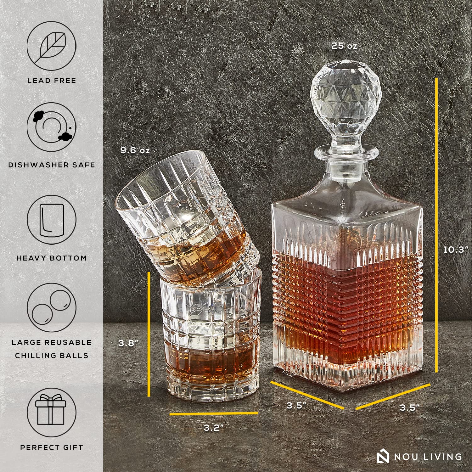 Nou Living Crystal Whiskey Decanter Set with Glasses Whisky Decanter