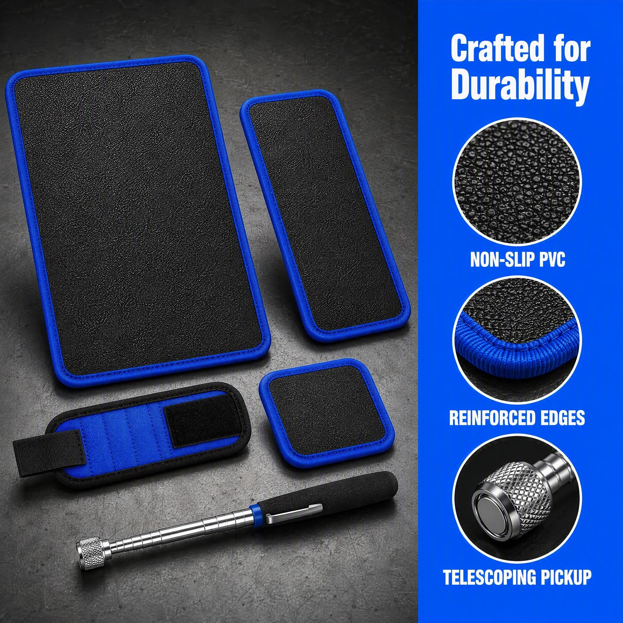 5-Piece Magnetic Tool Mat Set with Telescoping Pickup Tools, Blue — Amazon image 4