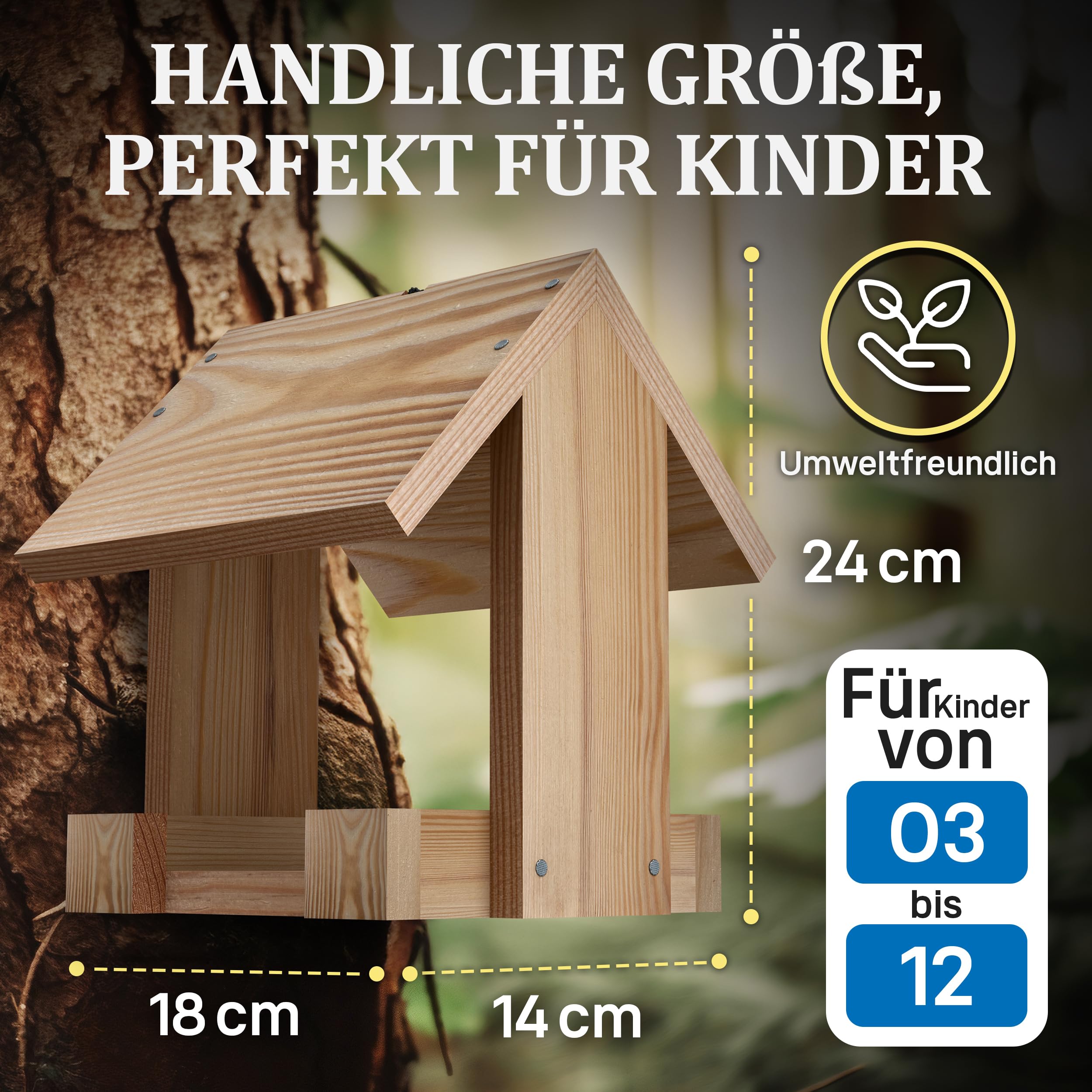 Eli® Eichhörnchen + Vogel Futterhaus Bausatz für Kinder aus Kiefernholz DIY | zum Bemalen – inkl. 6 Farben - Pinsel - Hammer - Schraubendreher - Schablonen & Vorlagen - Geschenk Junge - Mädchen - Holz