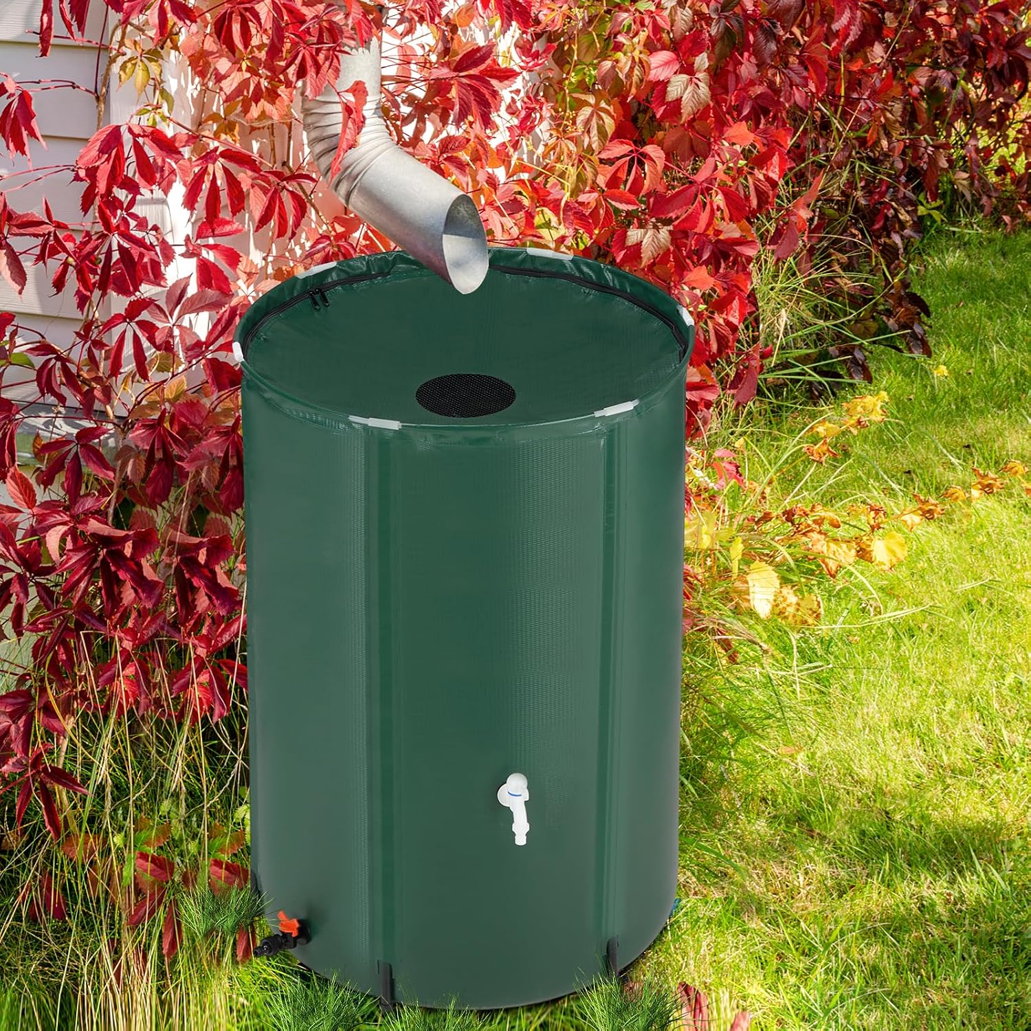 VINGLI 100 Gallon Collapsible Rain Barrel, Portable Water Storage Tank, Rainwater Collection System Downspout, Water Catcher Container with Filter Spigot Overflow Kit