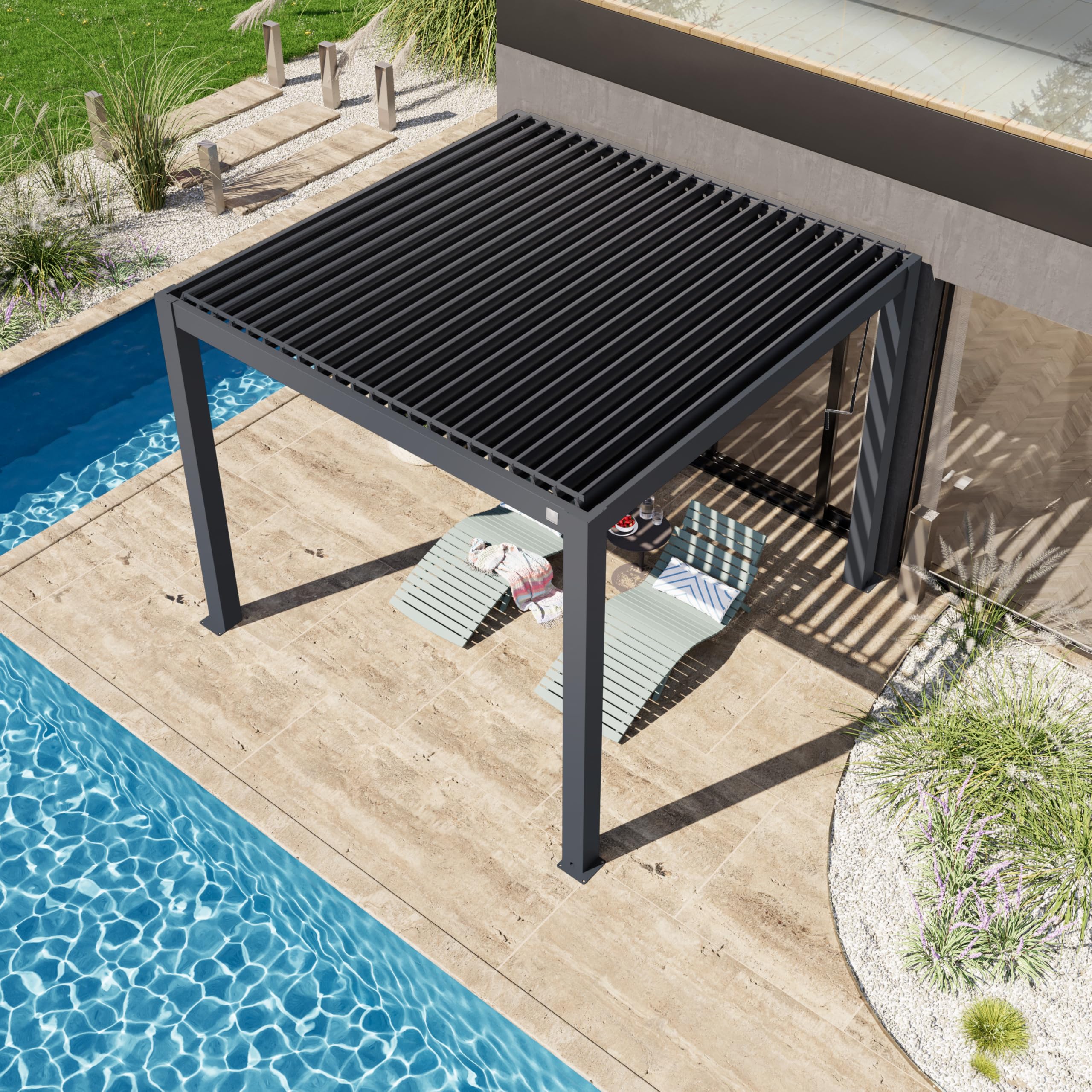 PRIMEYARD Pergola 3x3 m poteaux en Aluminium avec Lames orientables en Aluminium pavillon Anthracite